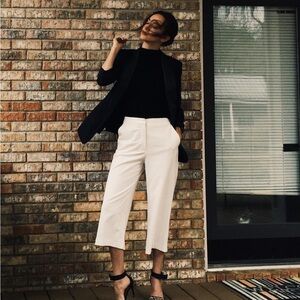 Zara White Cropped Wide-Leg Pants